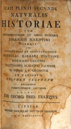 Caii Plinii Secvndi Natvralis Historiae, Volvmen Secvndvm