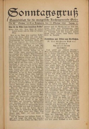Sonntagsgruß : Gemeindeblatt für die Evangelische Kirchengemeinde Gießen