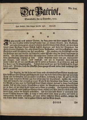 No. 104. Sonnabends, den 29. December, 1725