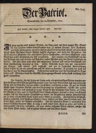 No. 104. Sonnabends, den 29. December, 1725