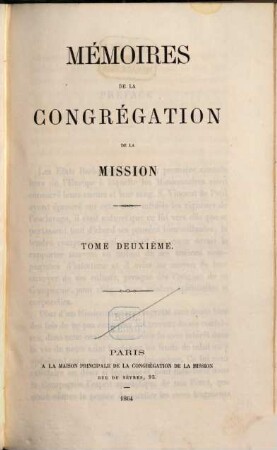 Mémoires de la Congrégation de la Mission. 2. 1864