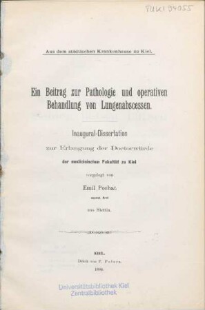Ein Beitrag zur Pathologie und operativen Behandlung von Lungenabscessen