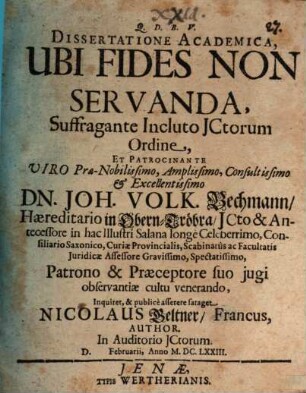 Dissertatio academica, ubi fides non servanda