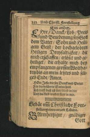 Gebät um Christliche Fortstellung eines neuen Lebens.