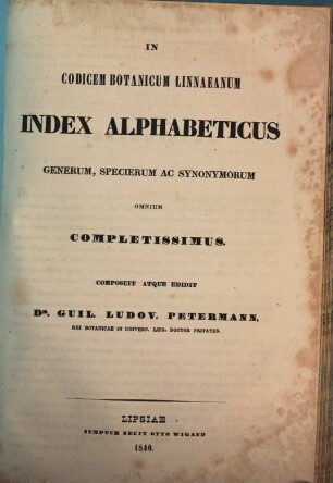 In Codicem botanicum Linnaeanum Index alphabeticus generum, specierum ac synonymorum omnium completissimus