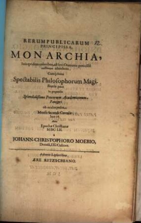 Rerumpublicarum principissa, monarchia ... adumbrata