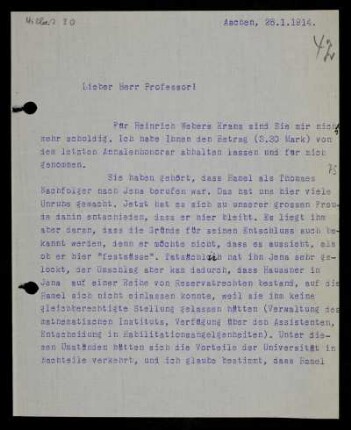 Nr. 42: Brief von Otto Blumenthal an David Hilbert, Aachen, 28.1.1914