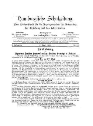 Einladung zur Allgemeinen Deutschen Lehrerversammlung (Deutscher Lehrertag) in Stuttgart