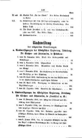 Nachweisung der mitgeteilten Verordnungen