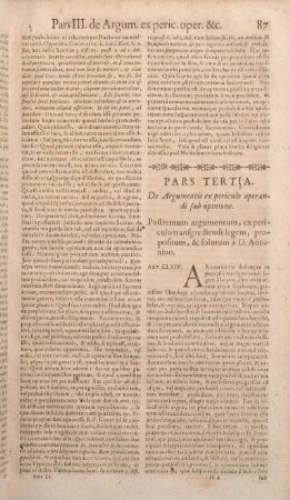 Pars Tertia. De Argumentis ex periculo operandi sub opinione.