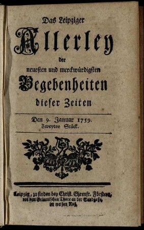 Den 9. Januar 1759. Zweytes Stück.