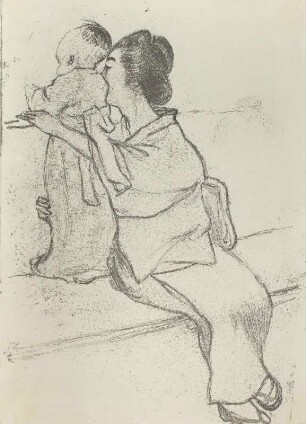 Japanische Mutter mit Kind : Japanische Mutter mit Kind. Farbradierung (1900/1901; E. Orlik). Dresden: Kupferstich-Kabinett 1905-38, K. II 203, NJA 54/7583