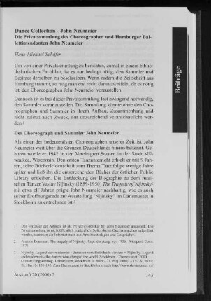 Dance-Collection - John Neumeier. Die Privatsammlung des Choreographen und Hamburger Ballettintendanten John Neumeier
