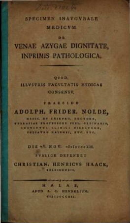 Specimen inaug. med. de venae azygae dignitate, inprimis pathologica