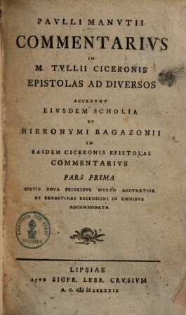 Commentarius in M. Tullii Ciceronis epistolas ad diversos