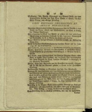 Libri Historici Philosophici Et Artium Humaniorum.
