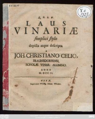 Laus Vinariæ : simplici stylo