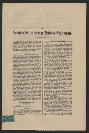 Zur Revision des Eisenbahn-Betriebs-Reglements