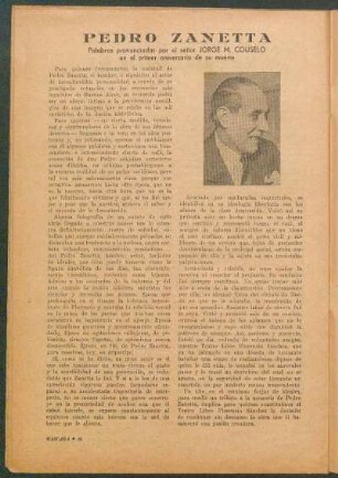Pedro Zanetta : Palabras pronunciadas por el señor Jorge M. Couselo en el primer aniversario de su muerte