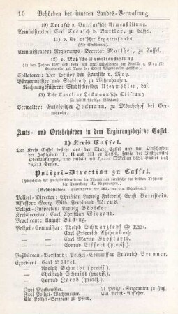 Amts- und Ortsbehörden in dem Regierungsbezirke Cassel.