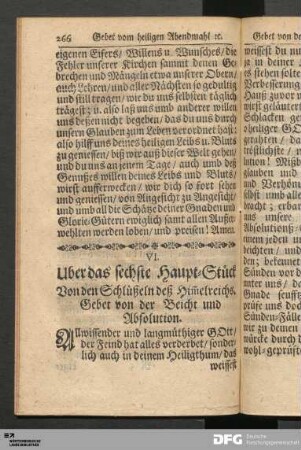 VI. Uber das sechste Haupt-Stück. Von den Schlüßeln deß Him[m]elreichs.