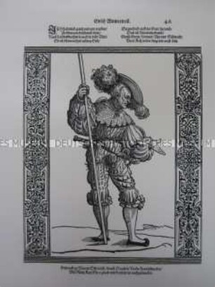 Kriegerdarstellung, Landsknecht mit Spieß, 1510/1530.
