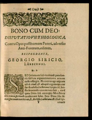 Disputatio VII. Theologica, ... Respondente, Georgio Siricio, Lübecensi.