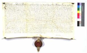 Lehenrevers des Konstantin von Woellwarth für sich und seinen Vetter von der Fachsenfelder Linie gegen Propst Ludwig Anton zu Ellwangen über den Mantelhof, Hofherrnhof, Affalterried, Rötenberg (Rettenberg), Treppach, Ober- und Unterrombach, das Fischwasser zu Unterböbingen die Rems gen. und den Klotzbach