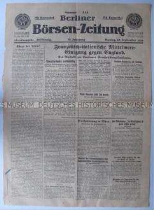 Titelblatt der "Berliner Börsen-Zeitung" u.a. zur Londoner Seeabrüstungskonferenz