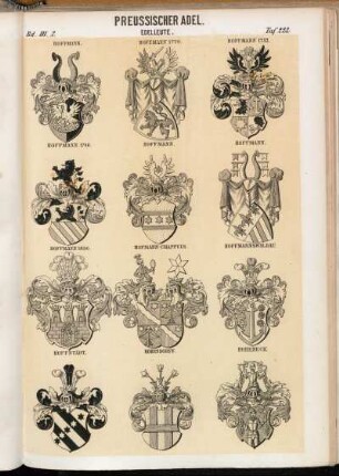 Taf. 222. Hoffmann. - Hoffmann 1770. - Hoffmann 1752. - Hoffmann 1786. - Hoffmann. - Hoffmann. - Hoffmann 1830. - Hofmann-Chappuis. - Hoffmannswaldau. - Hoffstädt. - Hohendorff. - Hoheneck