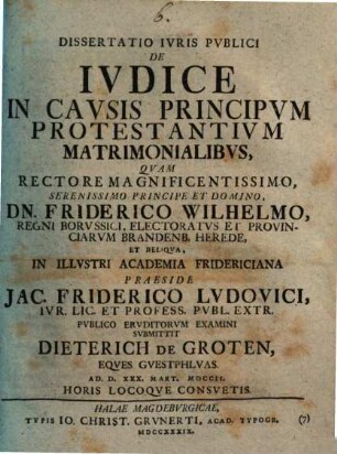 Diss. ... de iudice in causis principum protestantium matrimonialibus