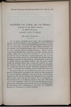 Arachniden von Ceylon und von Minikoy,