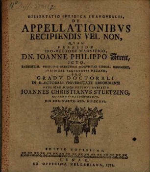 Diss. iur. inaug. de appellationibus recipiendis vel non