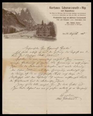Brief von Adele Goldschmidt an Otto von Gierke, Meiringen, 24.8.1910