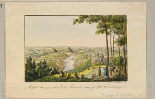 Aussicht vom Großen Winterberg in der Sächsischen Schweiz nach Westen ins Elbtal und auf die Felsen und Tafelberge