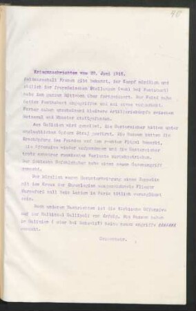 40 Kriegsnachrichten 20. Juni 1915