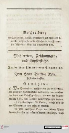 Mahlereien, Zeichnungen, und Kupferstiche