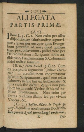 Allegata Partis Primae