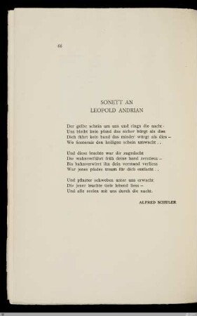 Sonett an Leopold Andrian / Alfred Schuler