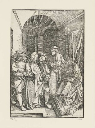 Christus vor Herodes, aus: Ulrich Pinder, Speculum passionis domini nostri Jesu christi, Nürnberg 1519, S. XXXII verso