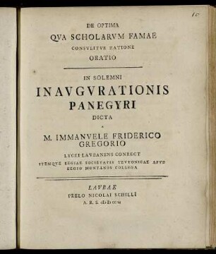 De Optima Qva Scholarvm Famae Consvlitvr Ratione oratio
