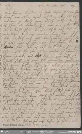 Eigenh. Brief von Dorothea von Schlegel an August Wilhelm von Schlegel, Wien, 31.05.1809