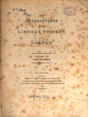 The transactions of the Linnean Society of London. 12. 1817