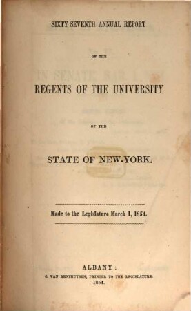 Annual report of the regents. 67. 1854, 1. März