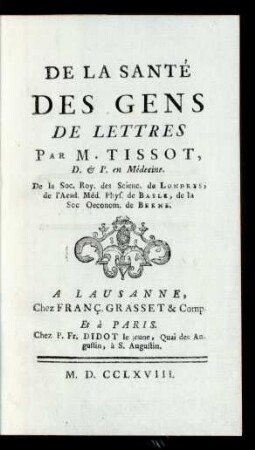 De La Santé Des Gens De Lettres