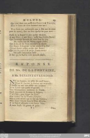 Réponse De Mr. De La Fontaine, A Mr. Desaint-Evremond.