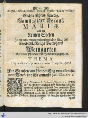 Sechste Ehren-Predig.