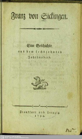 Franz von Sickingen : eine Geschichte aus dem sechszehnten Jahrhundert