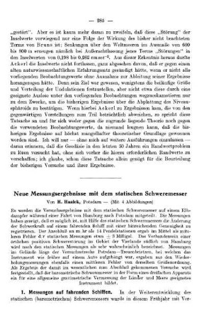Neue Messungsergebnisse mit dem statischen Schweremesser
