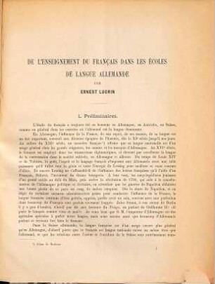 De l'Enseignement du français dans les écoles de langue allemande